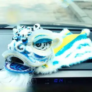 White & Blue Mini Lion Dance Head - Modern Chinese Art Display