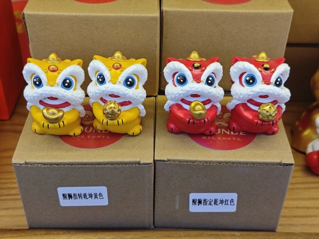 Lucky Lion Dance Figurine Pair – Spinning Fortune Ball Chinese Gift Set