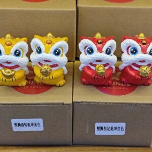 Lucky Lion Dance Figurine Pair – Spinning Fortune Ball Chinese Gift Set